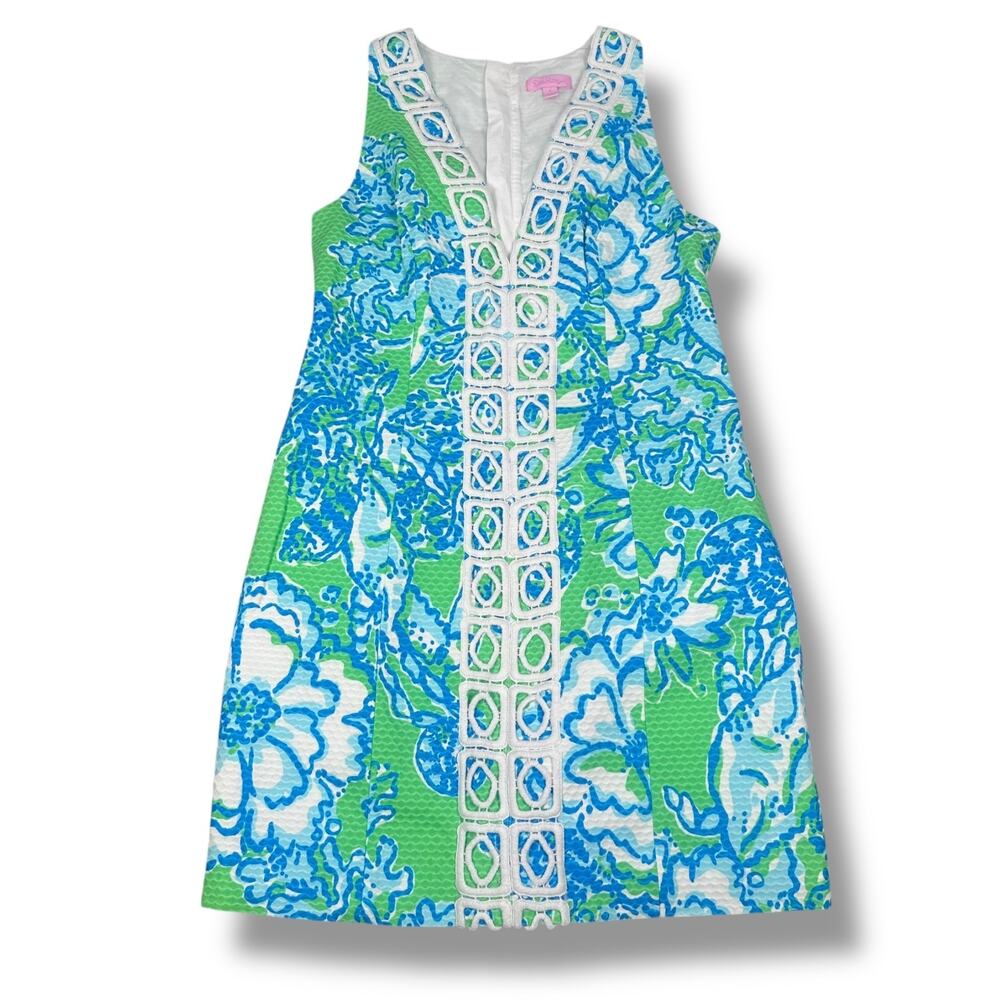 Lilly Pulitzer Trudy Shift Dress Women’s 4 Go Go Green Blue Northeast Silk New